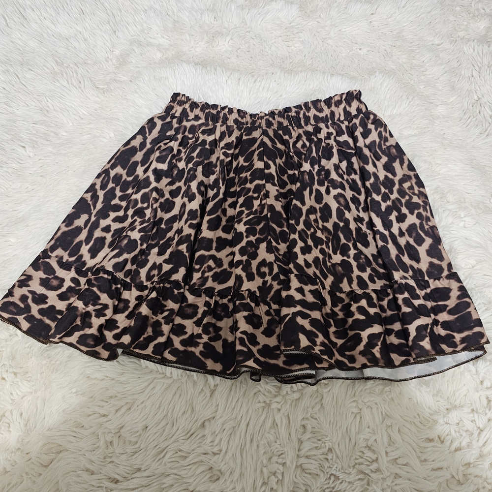 SHEIN Brown Tan Mini Skater Skirt with Ruffled Pleats - Picture 1 of 2